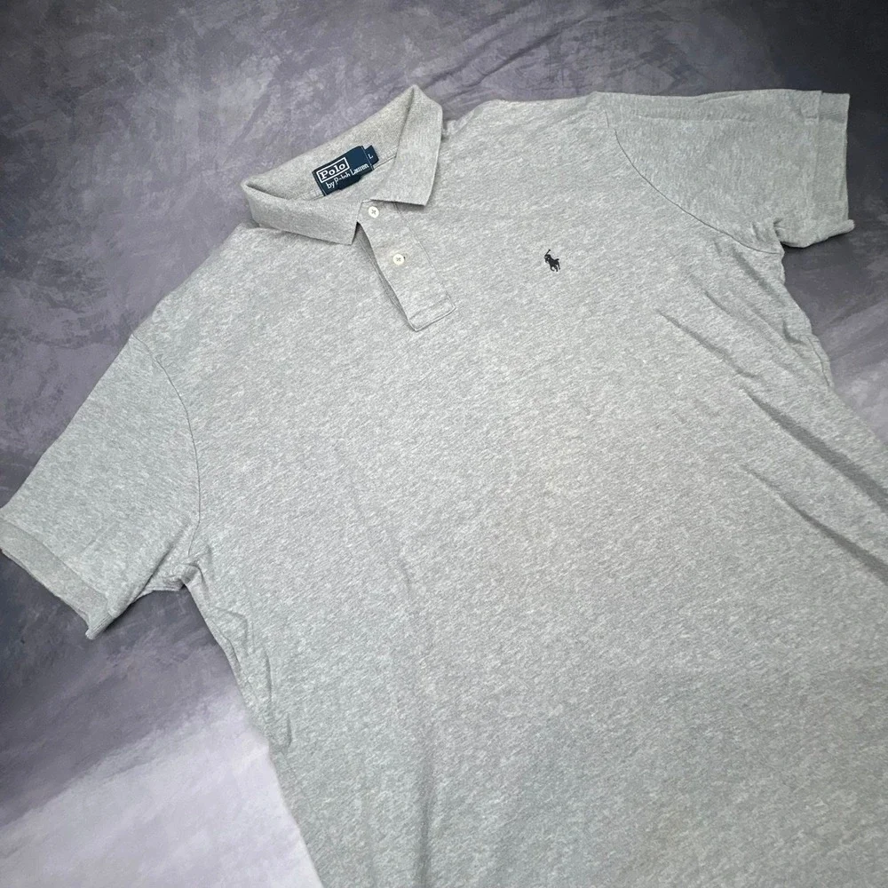 Polo Ralph Lauren Mens Large Gray Short Sleeve Polo Shirt Y2K Relaxed Fit 0806